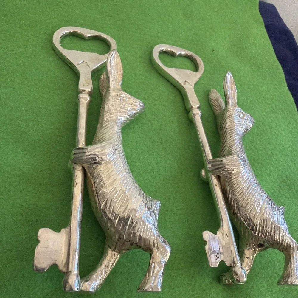 Anthropologie Easter Bunny Rabbit Bottle Opener Silver Key Metal Set Of 2